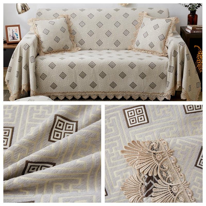 

Nordic Thickened Chenille Jacquard Sofa Cover Full Fabric Protection Four Seasons Cushion Water Soluble Edge 90*90cm