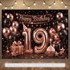 2D Black Rose Gold 19th Birthday Backdrop Shiny Glitter Number 19 Photography Banner