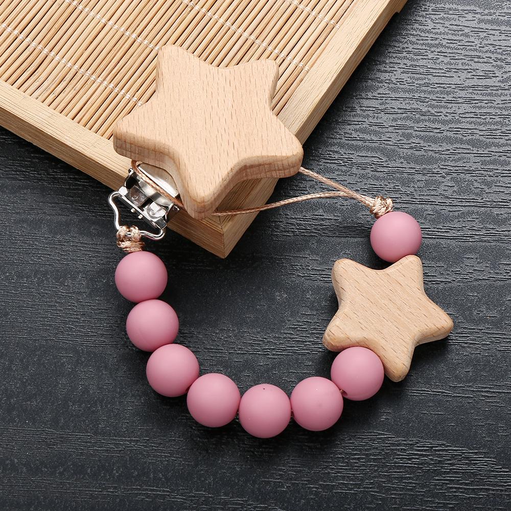 3Pcs Beech Wooden Star Pacifier Baby Pacifier Clip Nipple Holder Dummy Holder Pacifier Clip for Baby Nursing Toys Accessory