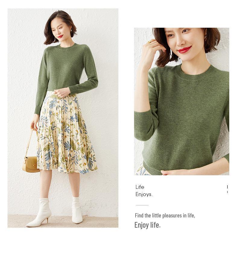 Women's Versatile Long Sleeve Knitted Sweater - Round Neck for Spring, Autumn & Winter