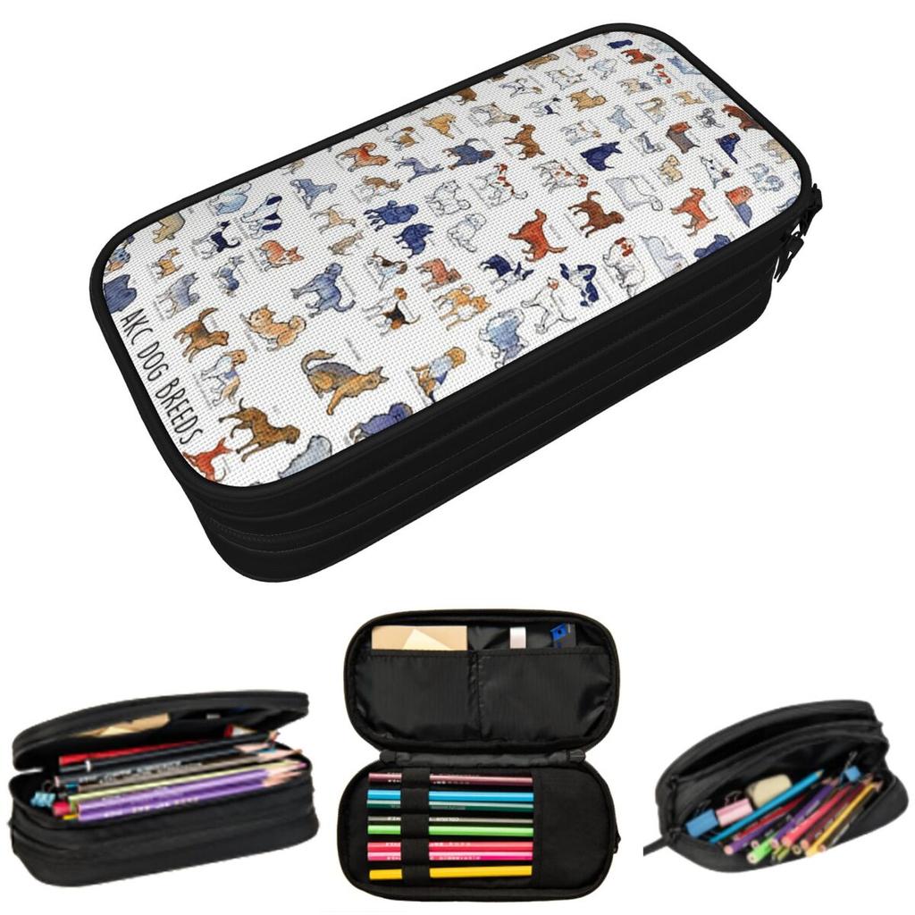Every AKC Dog Breed Pencil Case for Studen Gifts Pen Box Pencil Bag Stationery Supplies Pen Holder Bag