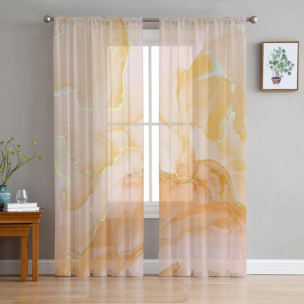 Marble Artistic Texture Gradient Black Transparent Curtains Perfect for Living Room Decoration Window Panel Curtain Cooking Area Tulle Voile Organza