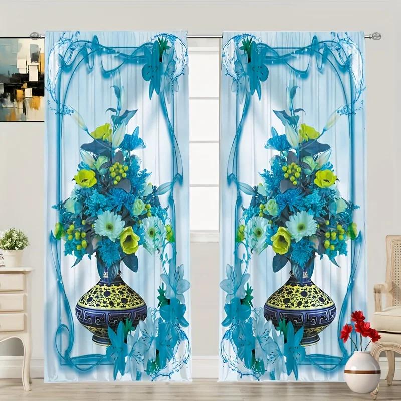 

3D 2pcs 3D Beautiful Vase Lotus Flower Digital Printed Curtain Living Room Curtains Grommet Top Curtains Living Room Office Hom (50Wx50H)x2(CM)&Grommet Top