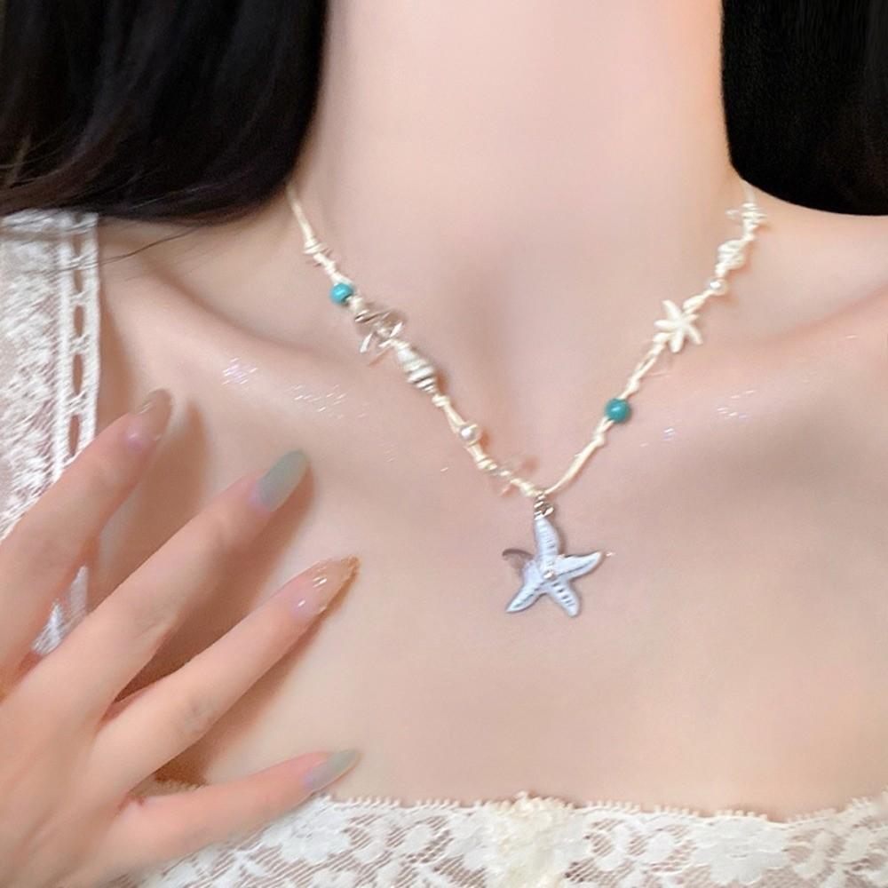 Summer Sea Series Shell Starfish Necklace Pearl Ornaments Bohemian Shell Necklace Jewelry Choker Starfish Beach Neck Chain Beach