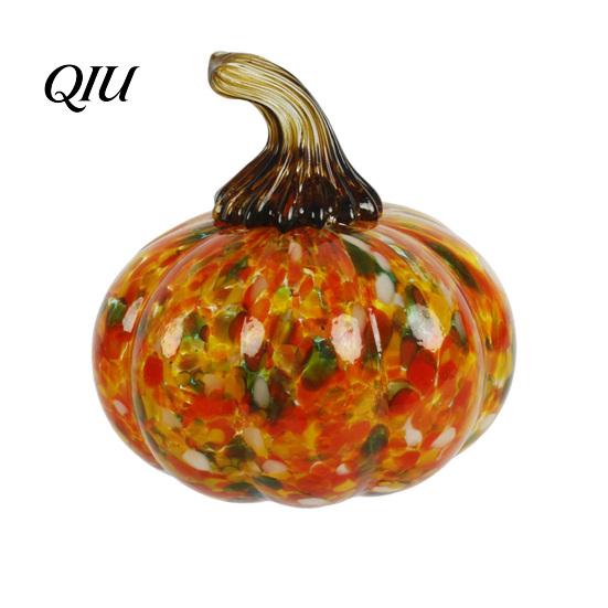 Unique Glass Art Pendant Hand Blown Pumpkin Figurine, Creative Adornment for Desktop Decoration, Fall Rainbow Light Refraction Decor