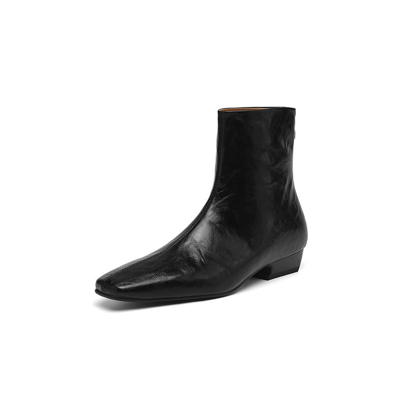 Mote 2025 Nye Høst Dame Støvletter Firkantet Tå Lav Hæl Støvletter for Damer Delt Skinn Dame Sko Retro Vinter Ankelstøvletter Damesko