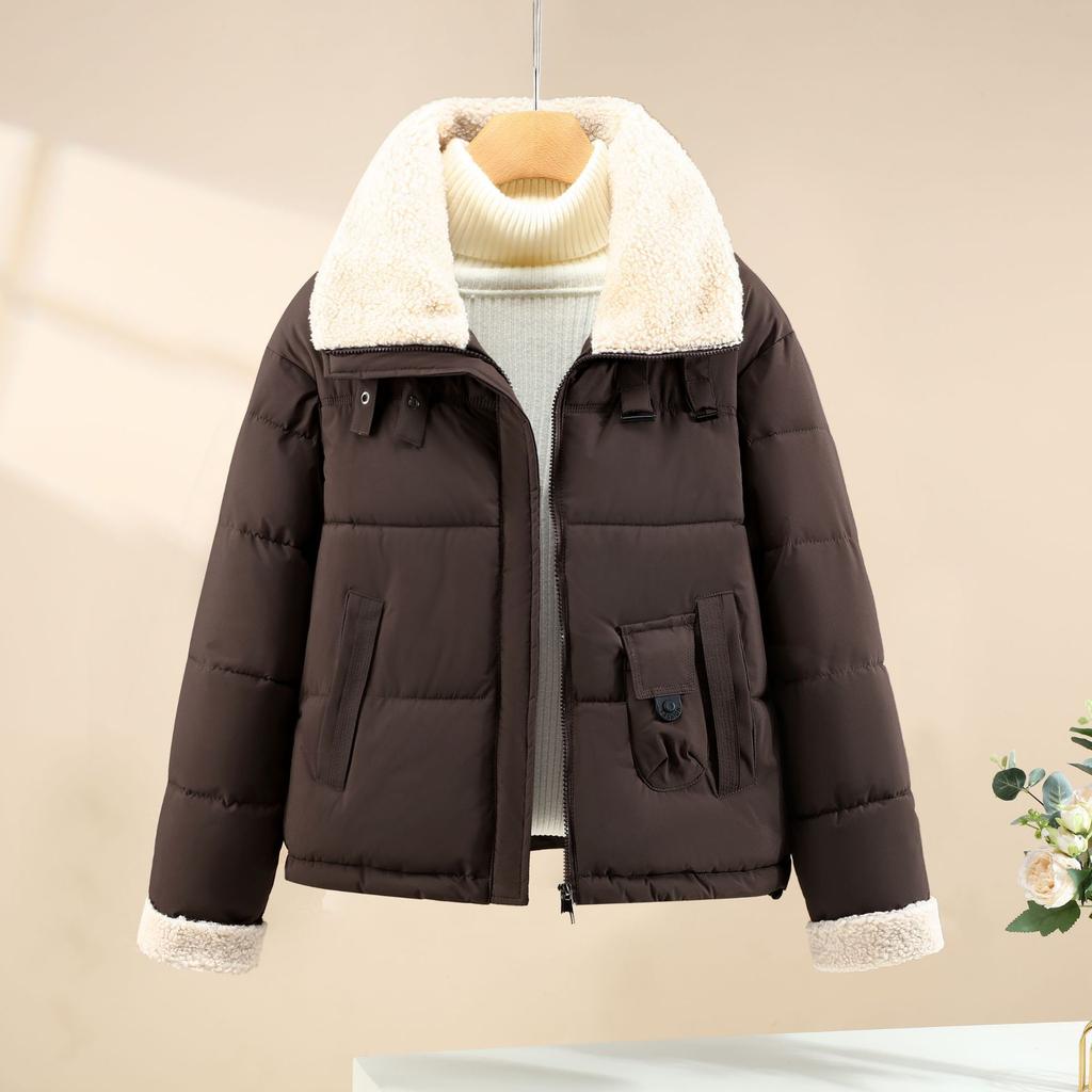 Cotton Coat Women's Short Lapel Loose Cotton Jacket Winter Thickened Fashionable Lamb Wool Coat Small Person Cotton Coat