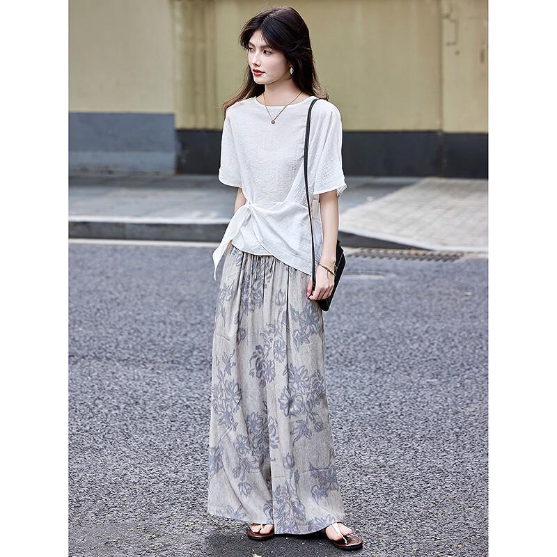 Summer Casual Irregular T-Shirt and High-Waisted Wide Leg Pant Set