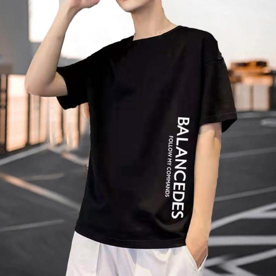 Men T-shirt O Neck Loose Short Sleeve Soft Solid Color Plus Size Print Mid