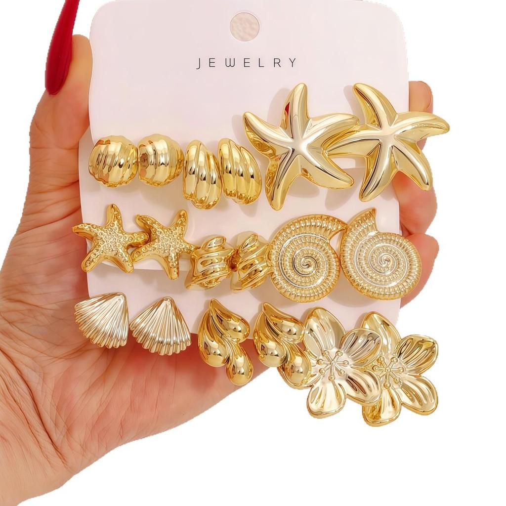 Women's Summer Fashion Starfish Shell Stud Earrings Set