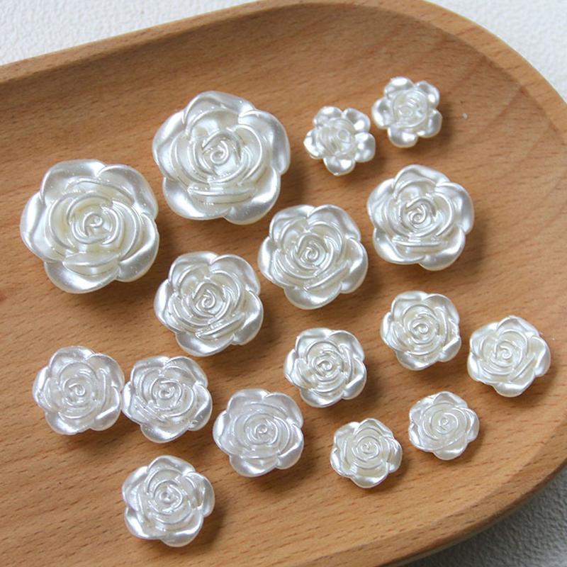 20PCS Pastic 3D Rose Shape Button White Imitation pearl Rose Beads Elegant Retro DIY Sewing Accessories Dress Jewelry Making ZYF