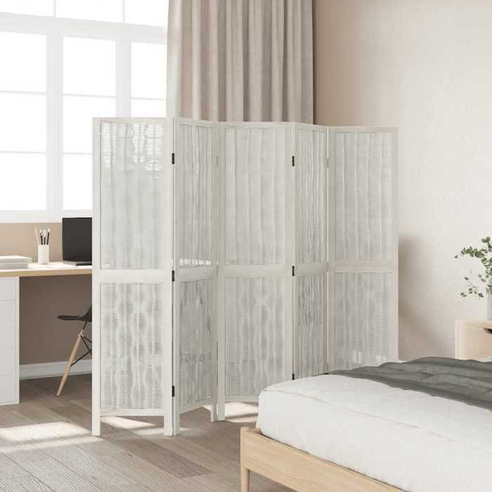 VidaXL Room Divider 5 Panels, Room Separator, Privacy Screen, Folding Screen Bedroom Living Room, White Wood 358677