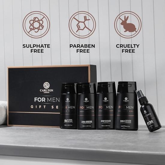 Carlton London Men Gift Set 5 - Facewash Reduce Dullness, Body Lotion Long Lasting Moisture, Showergel Super Hydrating, Sunscreen Spray UAV Protection