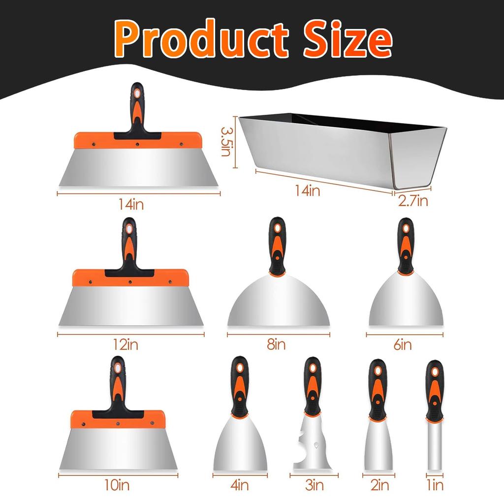 Stainless Steel Putty Scraper with Putty Plastering Soft Metal Putty Scraper for Wall Paint Wallpaper Paint Paint and Storage Box Included 10-Piece