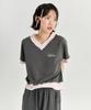 ADOREBELLE V-Neck Ribbon Sweatshirt - Charcoal