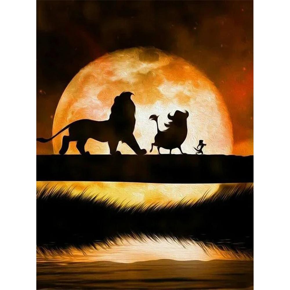 Disney Diamond Painting Timon Pumba and Simba Silhouette Artwork 5D Diamond Painting Art Embroidery Cross Stitch Room Decoration Round 20x30cm