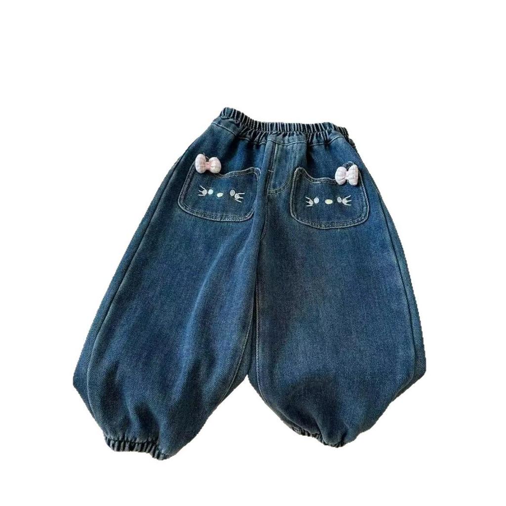 Winter 2025 Girls' Embroidered Velvet Jeans: Stylish, Versatile, Cute Long Baby Pants