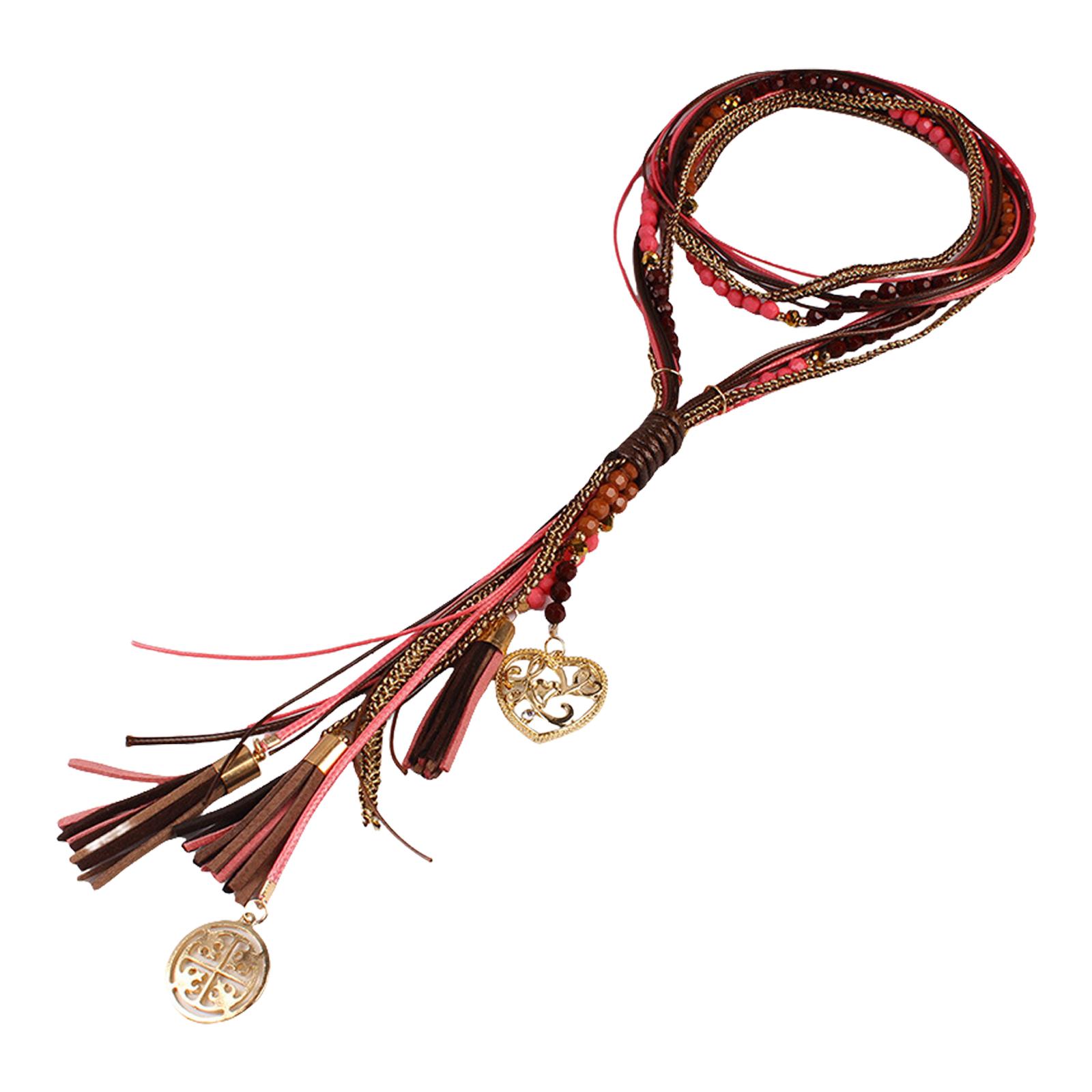 

Многослойное ожерелье с длинными кисточками, женское ожерелье из бусин, ожерелье с мягкими кисточками для повседневного ношения розовый