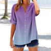 Women's loose printed stand collar short-sleeved cotton and linen top