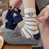 Autumn & Winter Cute Embroidered Cartoon Flocking Striped Puppy Mid-Calf Pure Cotton Preppy Women's Scrunched Socks.