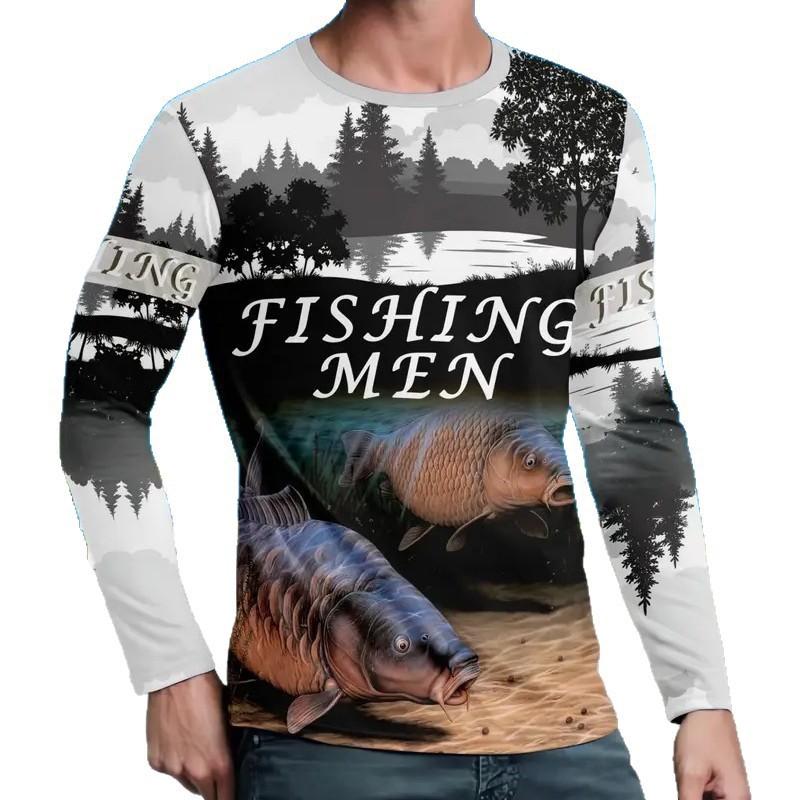 Quick-Dry Long Sleeve Fishing Tee With Print Design Outdoor Hiking Sports Activities