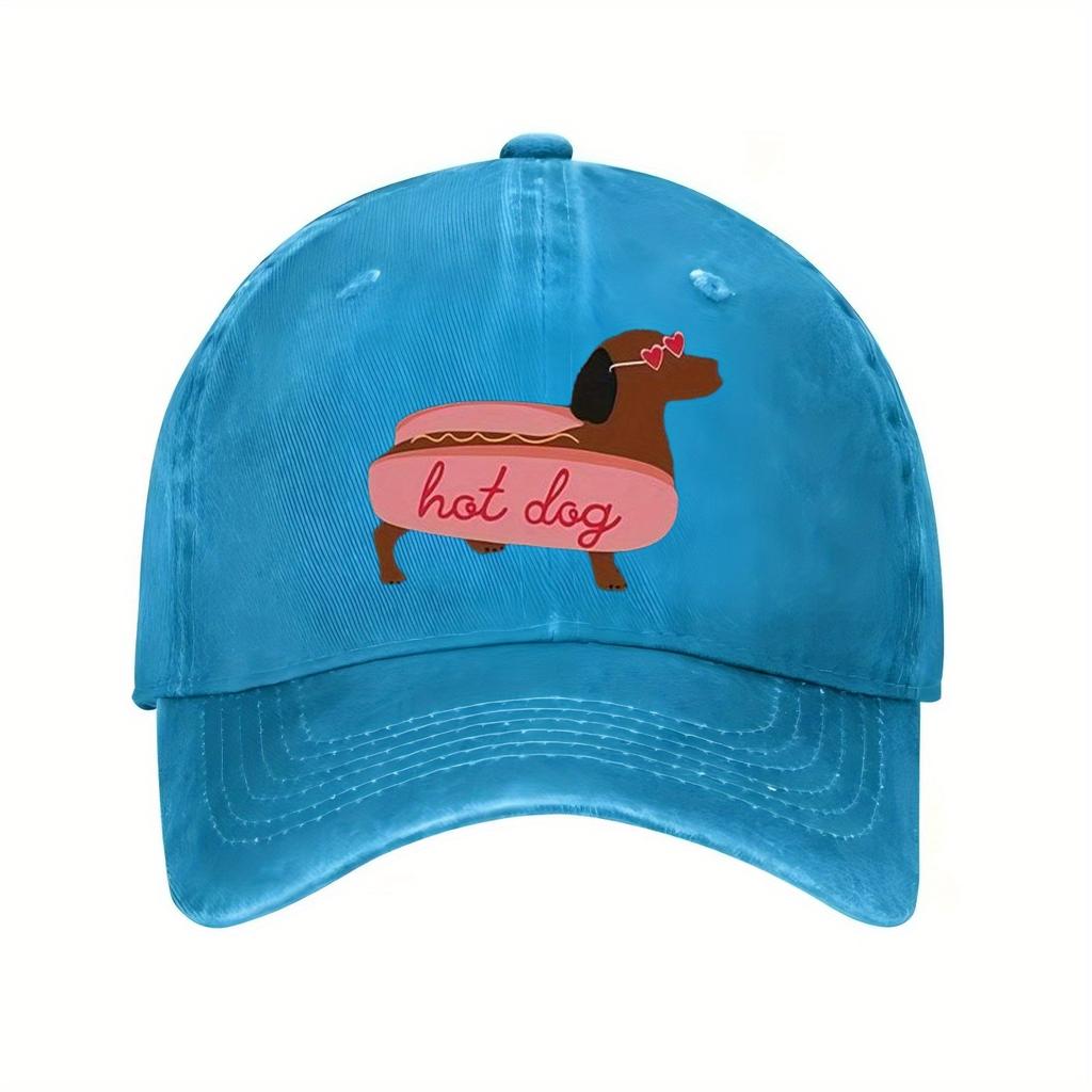 Hot Dog Dachshund Baseball Cap Cute Graphic Print Polyester Distressed Summer Casual Unisex Adjustable Hat