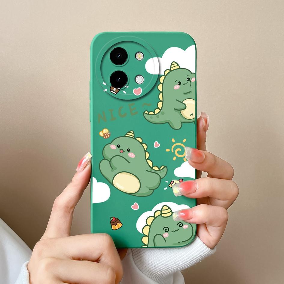 Back Cover For Vivo Y200i 5G Y03 Y28 Y38 T3x Phone Cases Lovely Cartoon Dinosaur Bumpers High Quality Matte Silicone Camera Protection Covers For Vivo