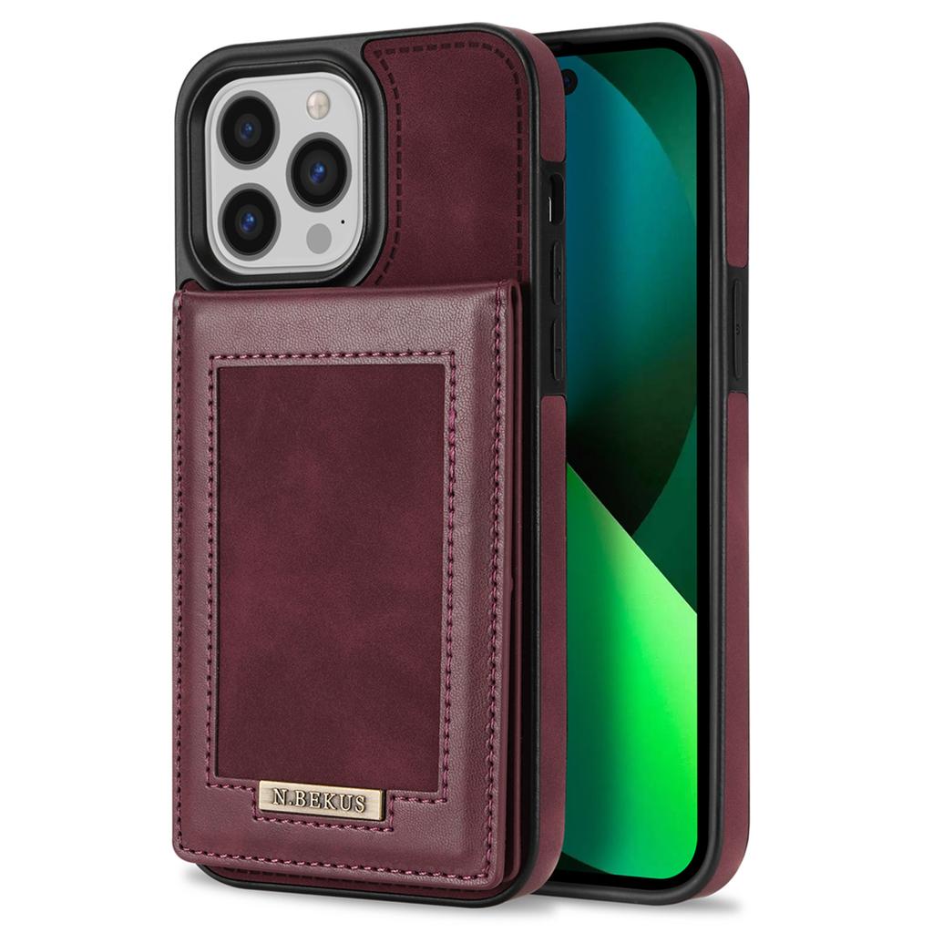 N.BEKUS For iPhone 16 Pro Kickstand Case RFID Blocking Leather+TPU Phone Cover with Card Slots