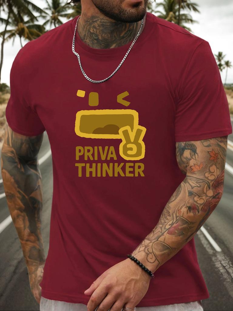 Kurzarm T-Shirt PRIVA THINKER Herren 100% Baumwolle Muster Gedrucktes Hemd Sommer Rundhals Atmungsaktiv Lässig Mode Cooles T-Shirt