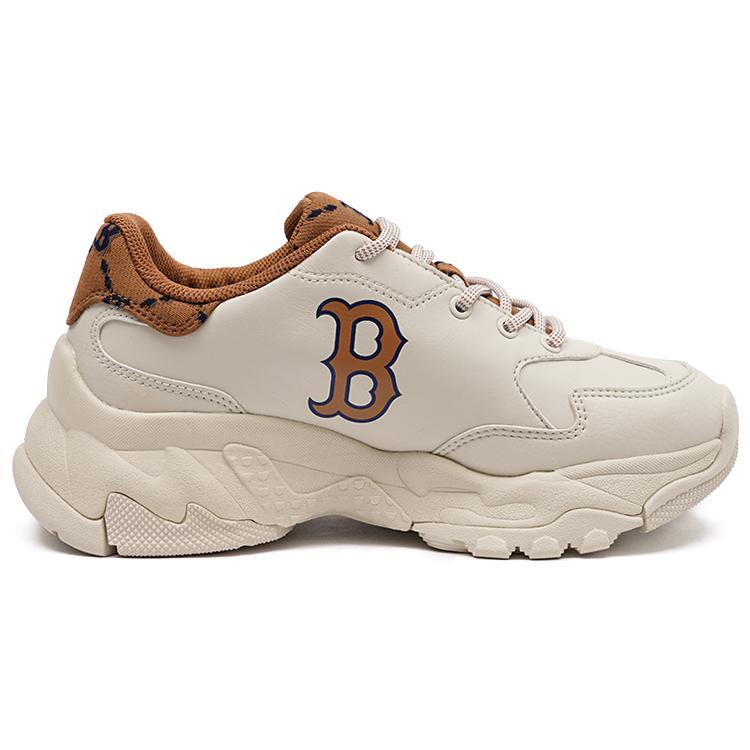 New MLB Big Ball Chunky Dia Monogram Low Top Chunky Sneakers Unisex Beige Yellow 3ASHCDM2N-43BGD