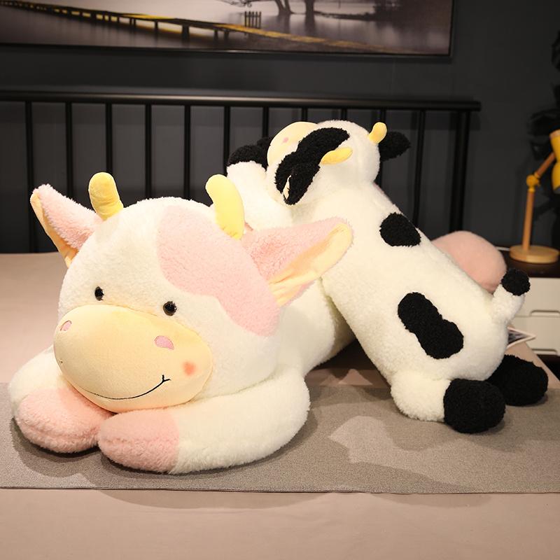90/110CM Lovely Milk Cow Plush Toys Cartoon Stuffed Animal Cattle Dolls Sleeping Pillow for Birthday Gifts