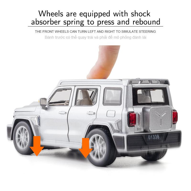 1/24 Scale Jeeps Wrangler Tank 300 Diecast Car Model Toy, Pull Back Toy Vehicle with Sound and Light for Kids Toddler Boys Girls Gift Collection