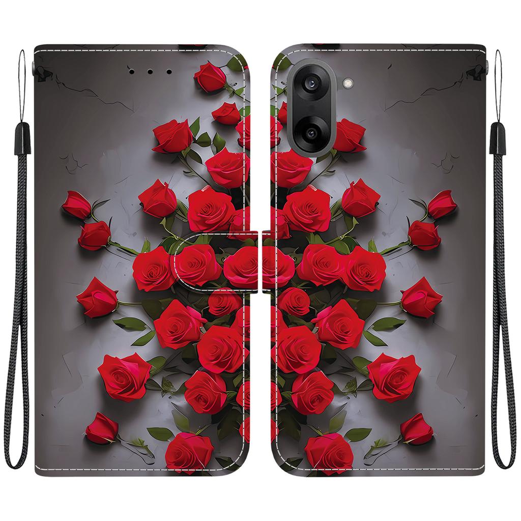 Handgefertigte PU-Leder-Klapphülle für OnePlus Nord CE5 / OnePlus Ace 5 Racing Rutschfeste Stoßfeste Hülle mit Handschlaufe & Herz/Rose Katze Designs