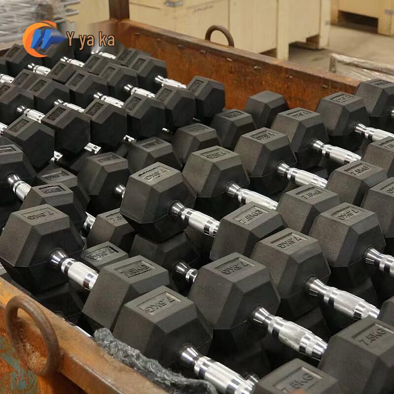 Hex Rubber-Coated Dumbbells & Storage Racks