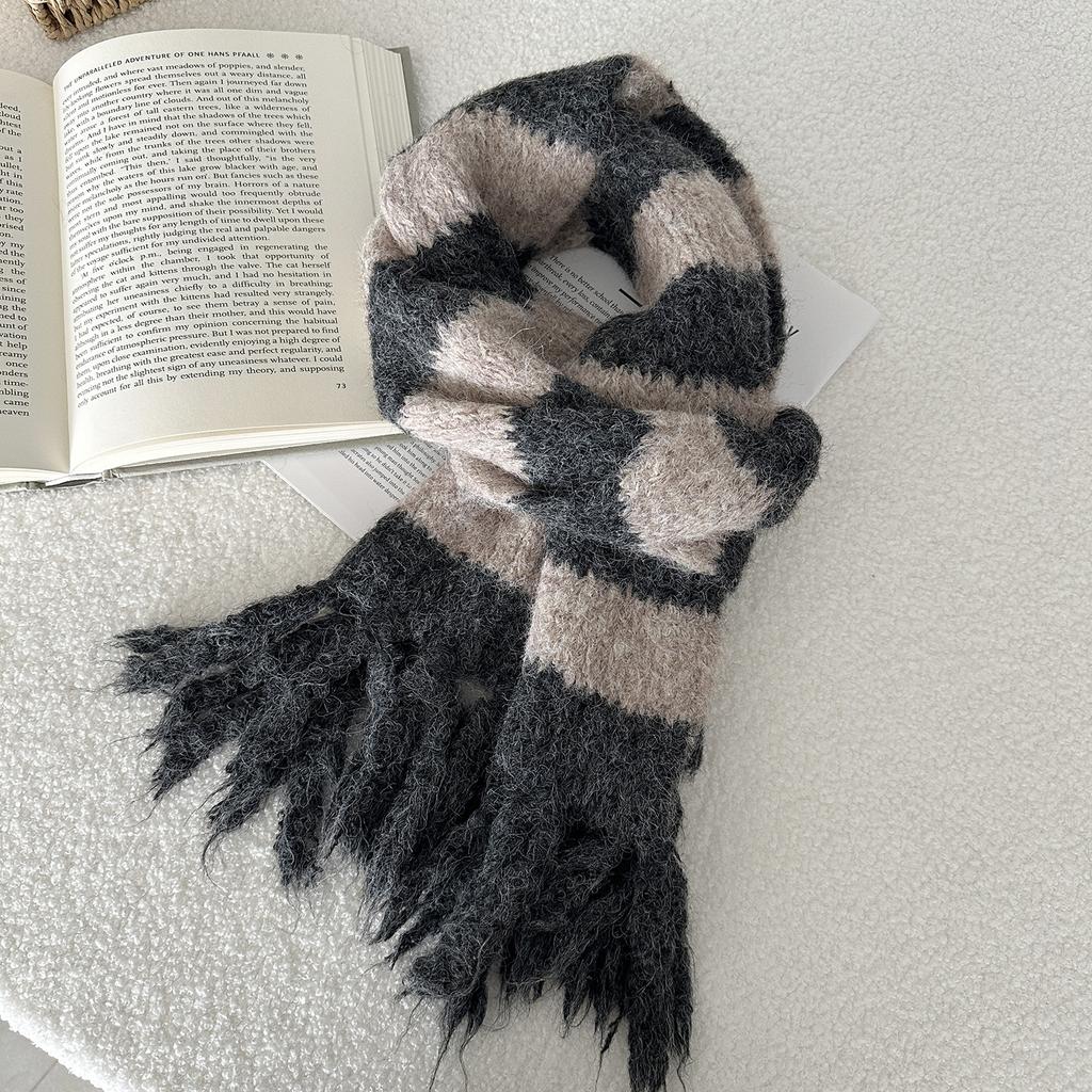 Winter Warm Long Tassel Striped Knitted Scarf Sweet and Cute Shawl Thick Warm Scarf