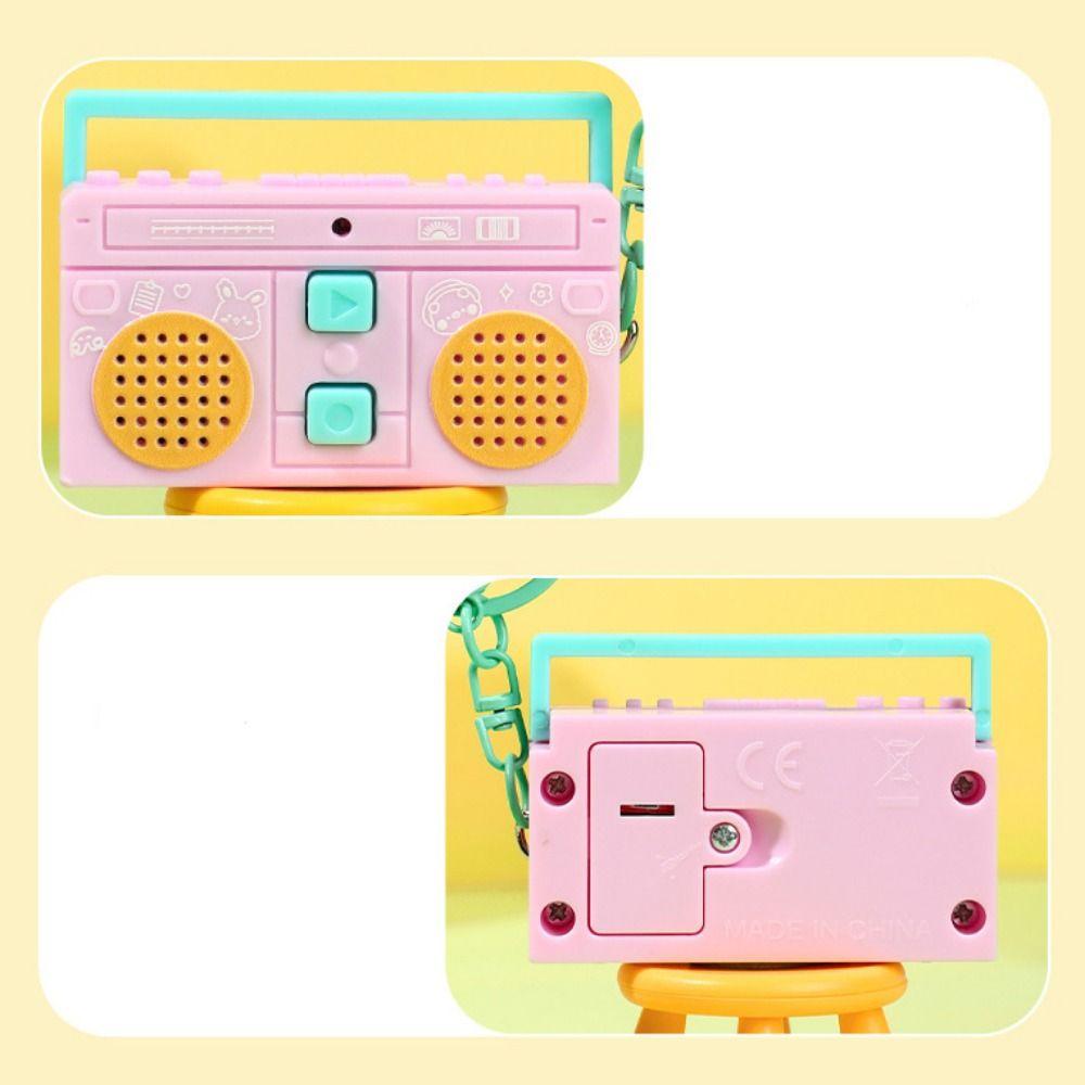 Retro Radio Shape Keychain Bag Hanging Tape Recorder Pendant Small Speaker Key Holder  Woman
