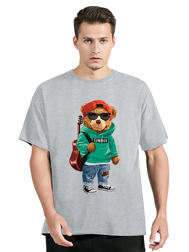 A Cool Bear With A Guitar And Sunglasses Funny Tshirt Unisex Fashion Short Sleeve Casual Clothes Oversized Tshirt Hip Hop Tees