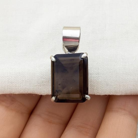 

Кулон из дымчатого кварца: Серебро 925 пробы, Подвеска из прямоугольного драгоценного камня ручной работы, Простые минималистичные украшения серебряный