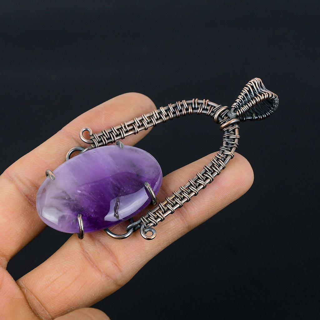 Amethyst Pendant Gemstone Jewelry, 999 Copper Wire Wrapped Pendant, Gift For Women Handmade Pendant