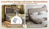 160x200 Double Bed Upholstered Bed with Slatted Frame, LED & Bed Drawer, Hydraulic, Linen Grey & Walnut, without Mattress