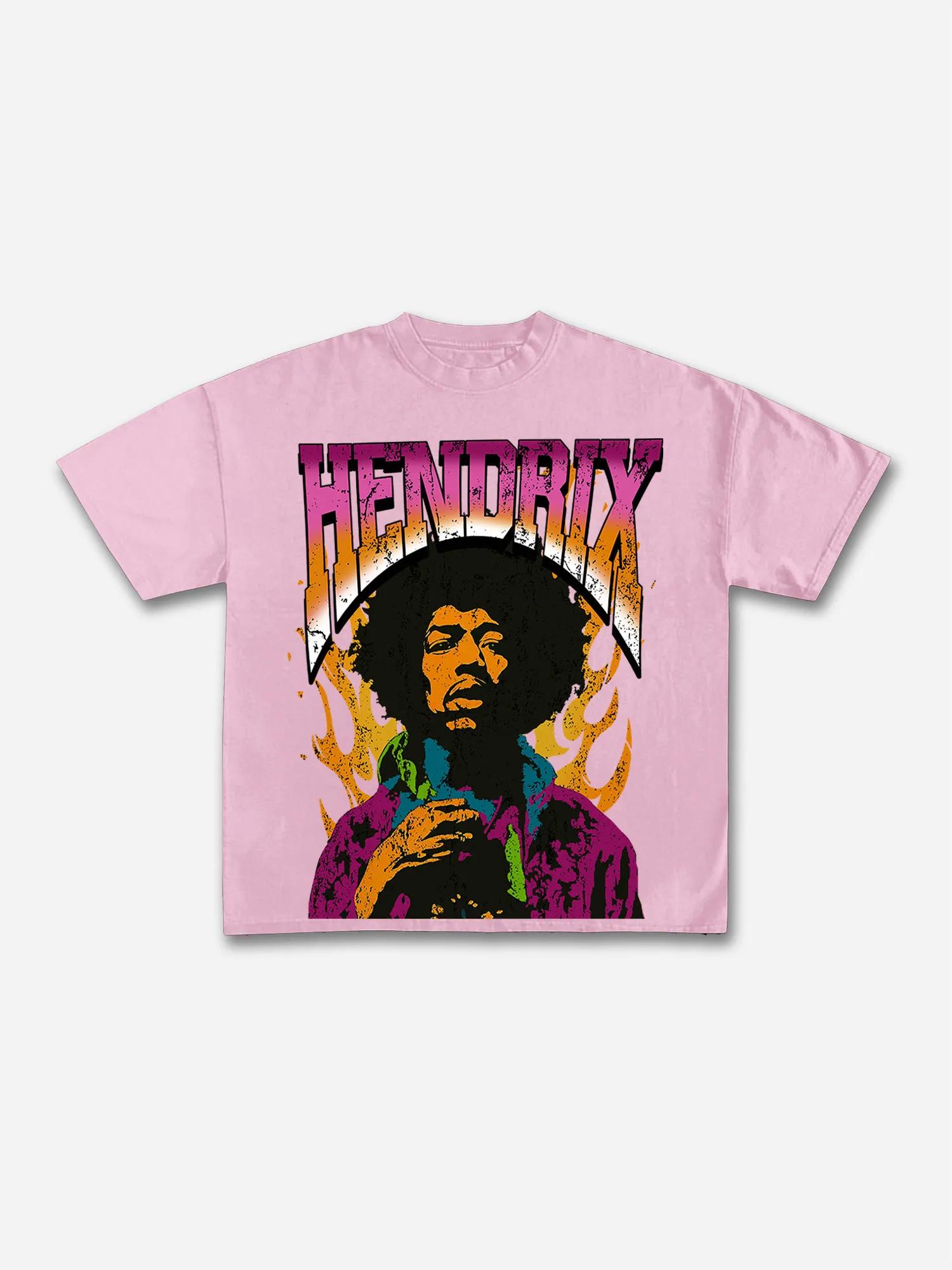

Jimi Hendrix Hip Hop Street mens Retro 100cotton Y2K West Coast style man fashion oversized Tshirt Casual Loose streetwear 4XL