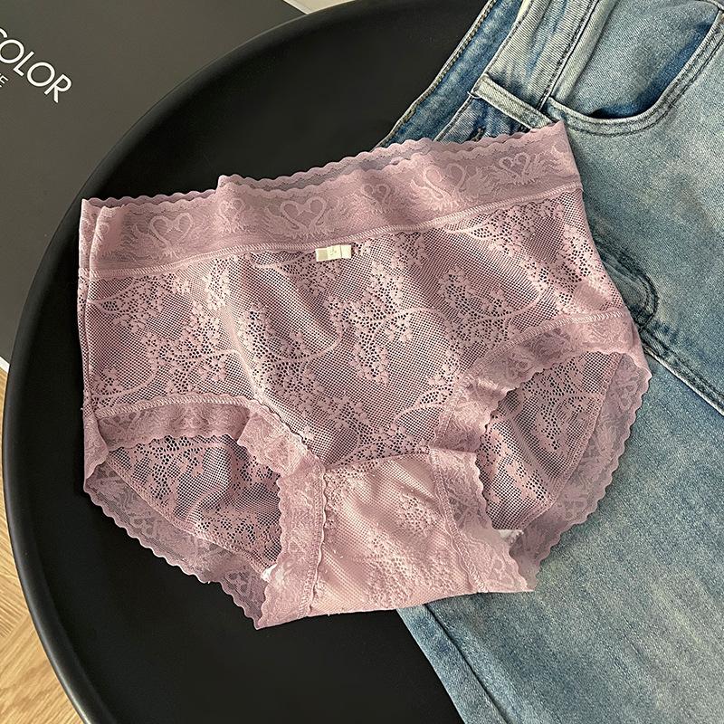 Pure Desire Women's Underwear with Mesh Lace Edges Breathable Sexy Mid To High Waist Triangular Wrapped Buttocks for Girls Panties