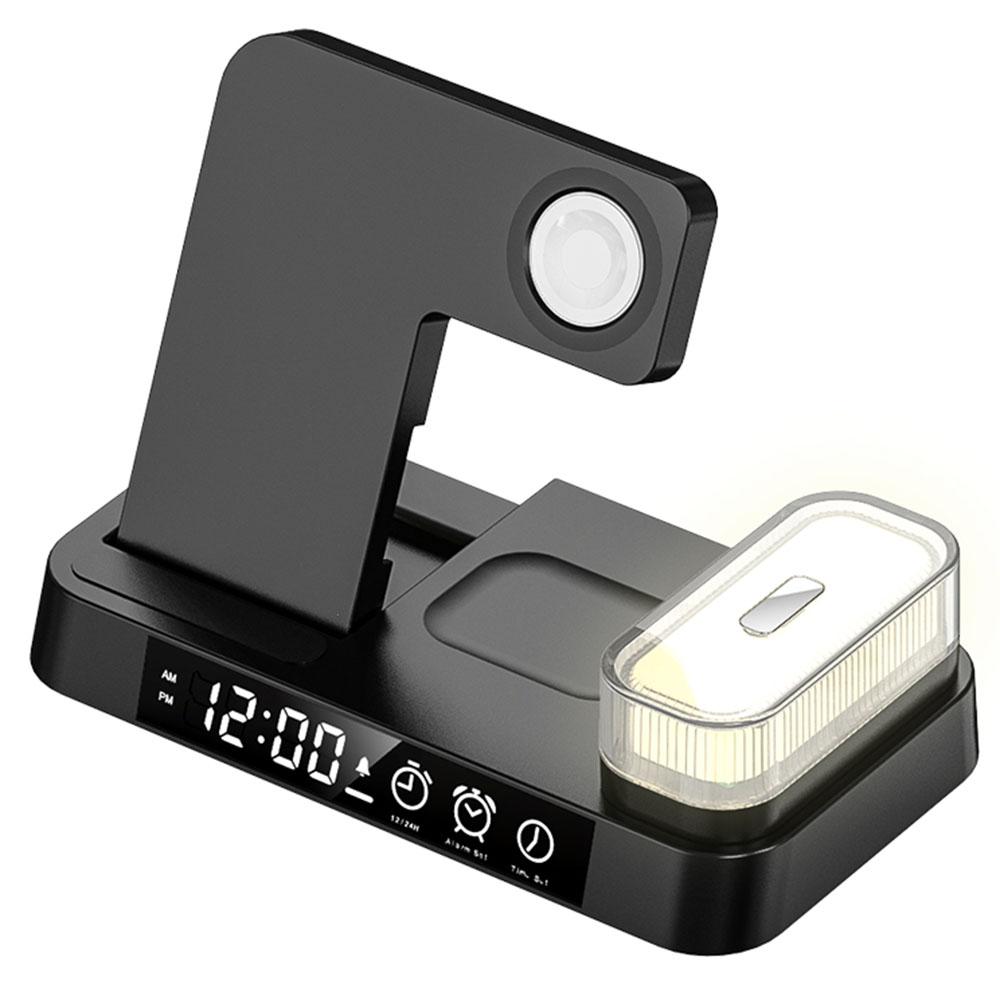

A37 3 in 1 Phone Watch Earphone 15W Wireless Charger Folding Alarm Clock RGB LED Night Light Black