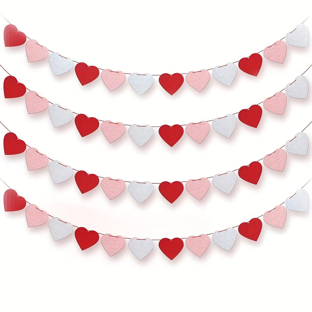 60-Piece Valentine's Day Heart Garland Felt Banner Heart-Shaped Door Curtain Hanging Decoration Wedding Room Decoration Party