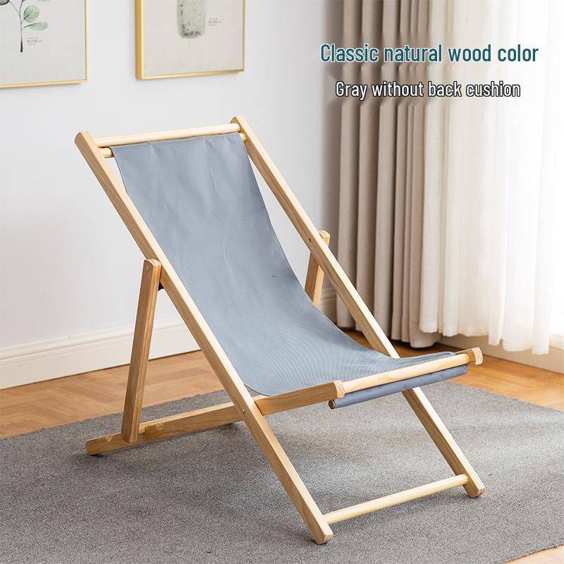 Solid Wood Outdoor Folding Recliner Beach Chair with Canvas for Adults