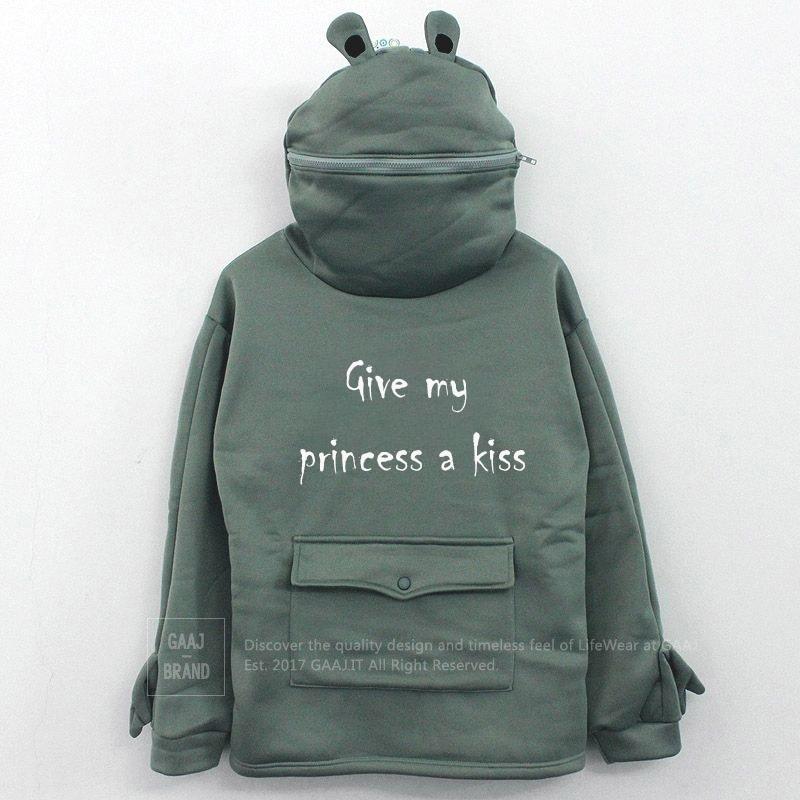 frog letter zipper pocket oversized moletom com capuz the frog kisses the princess