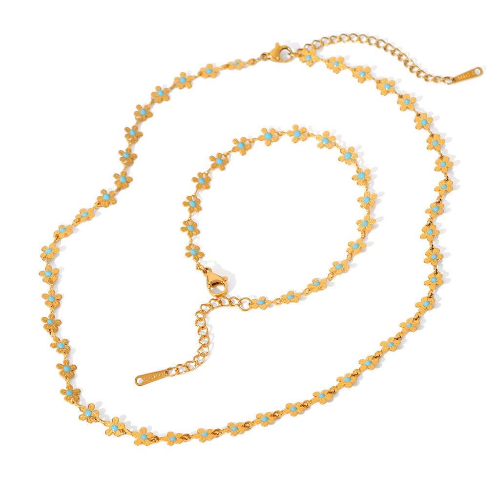 Stainless steel flower oil drop necklace, stylish titanium steel bracelet, non-fading jewelry