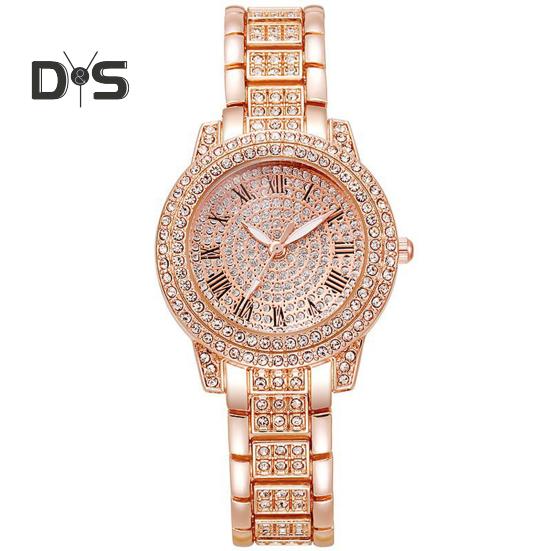 2 Teile/satz Frauen Quart Uhr Glänzende Strass Kreisförmigen Zifferblatt Hohe Präzision Uhrwerk Armbanduhr mit Armband