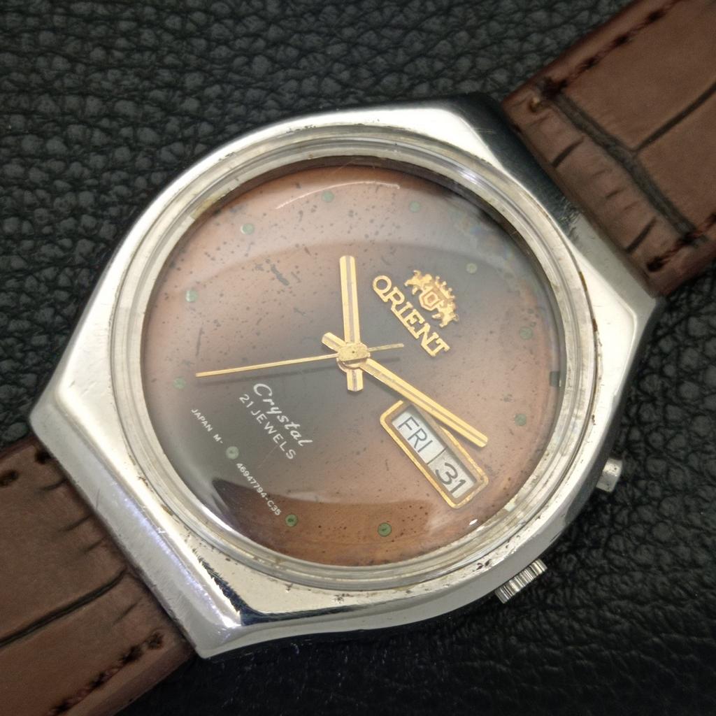 USED VINTAGE ORIENT CRYSTAL AUTOMATIC JAPAN MENS ORIGINAL DIAL WATCH a702252-5 R123-a702252