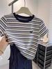 Women's European Striped Heart Print Short-Sleeve T-Shirt - Summer 2026 Fashion